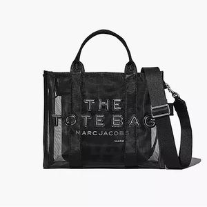MARC JACOBS THE MESH MEDIUM TOTE BAG IN BLACKOUT WITH NICKEL HARDWARE